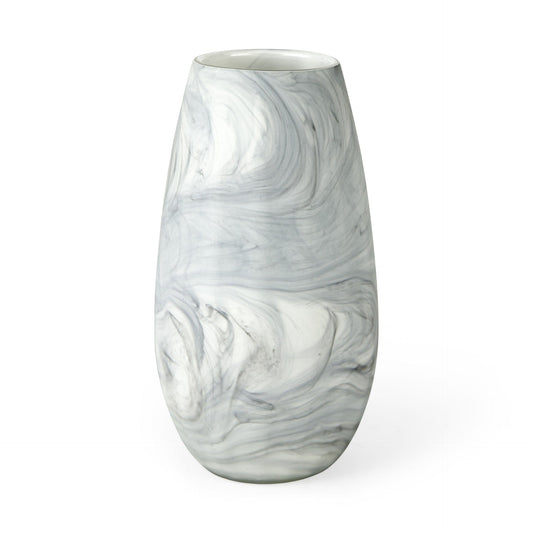 12" Gray and White Marble Design Glass Vase - Homeroots