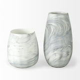12" Gray and White Marble Design Glass Vase - Homeroots - Flyclothing LLC