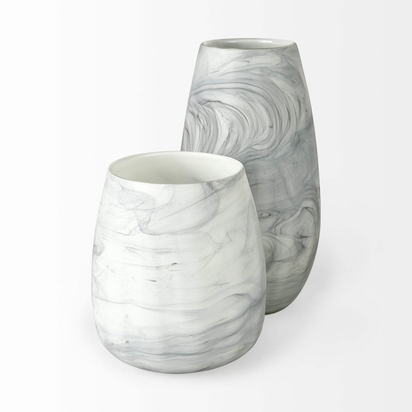 12" Gray and White Marble Design Glass Vase - Homeroots - Flyclothing LLC