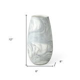 12" Gray and White Marble Design Glass Vase - Homeroots