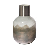 13" Cream and Brown Ombre Glass Vase with Dark Bronze Top - Homeroots