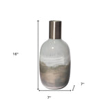 16" Cream and Brown Ombre Glass Vase with Dark Bronze Top - Homeroots