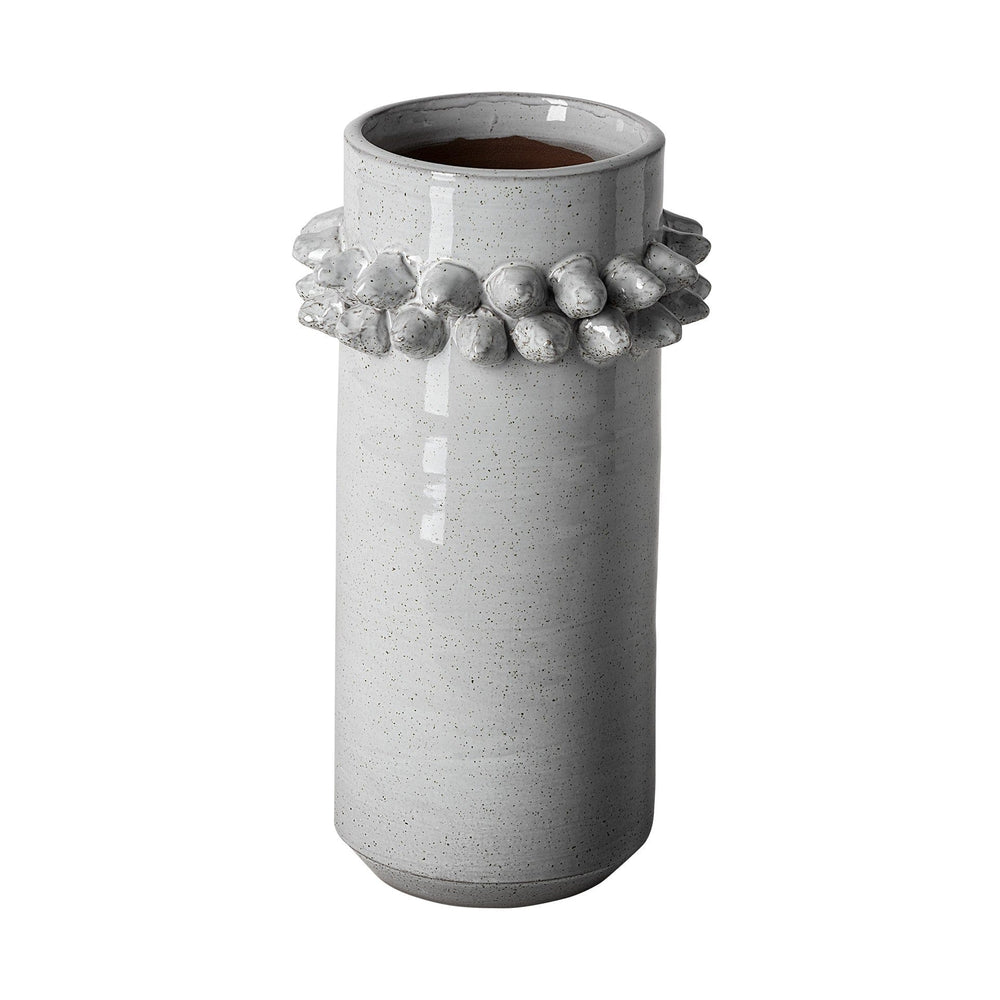11" Organic Style Whitewash Spikely Ceramic Vase - Homeroots