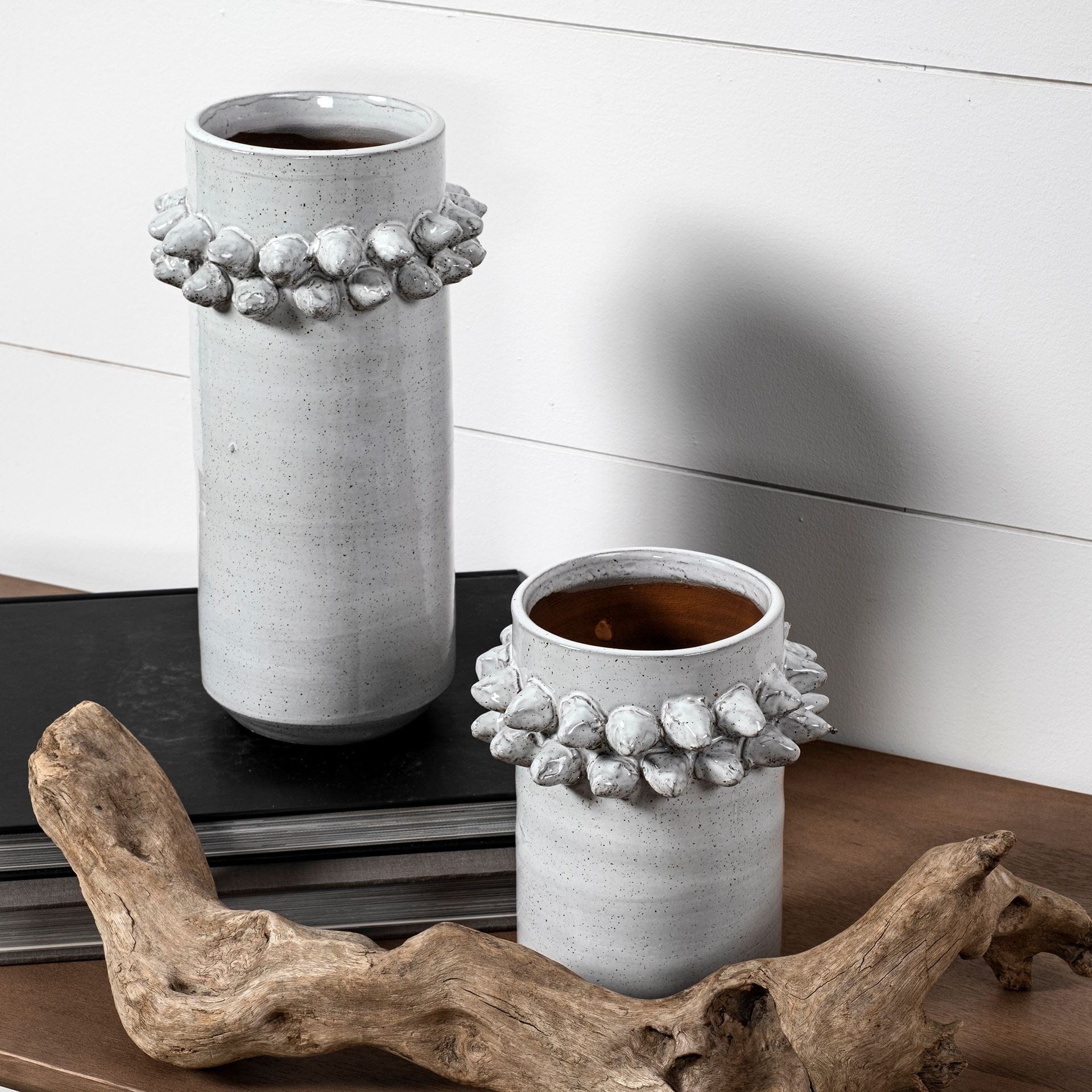 11" Organic Style Whitewash Spikely Ceramic Vase - Homeroots - Flyclothing LLC