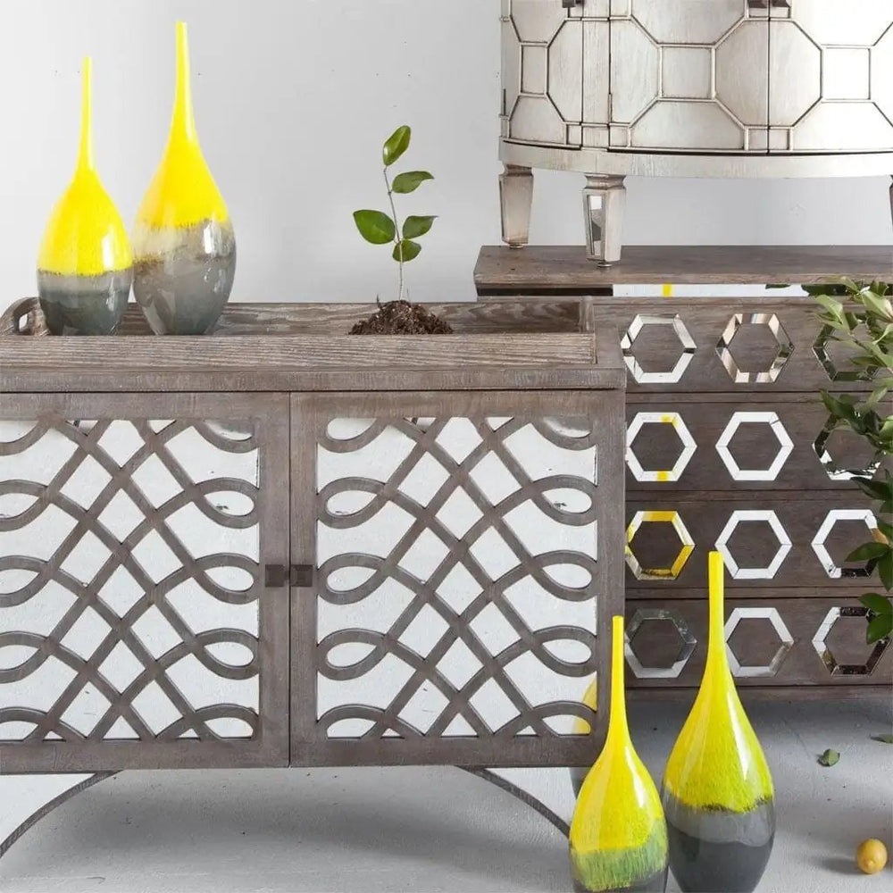 21" Lovely Yellow and Gray Handblown Spunglass Vase - Homeroots