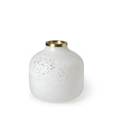 8" Modern Pearl White Gold Rim Rounded Square Glass Vase - Homeroots - Flyclothing LLC