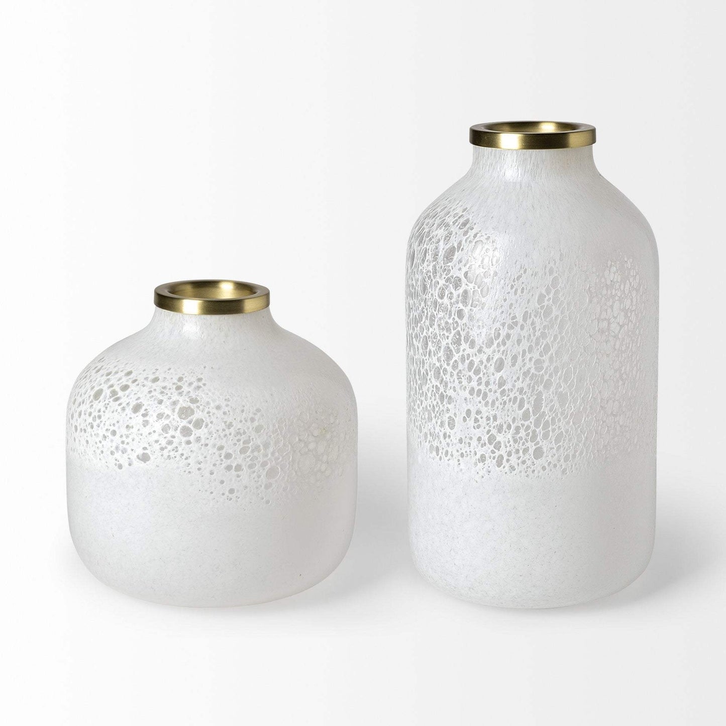 8" Modern Pearl White Gold Rim Rounded Square Glass Vase - Homeroots - Flyclothing LLC