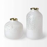 8" Modern Pearl White Gold Rim Rounded Square Glass Vase - Homeroots - Flyclothing LLC