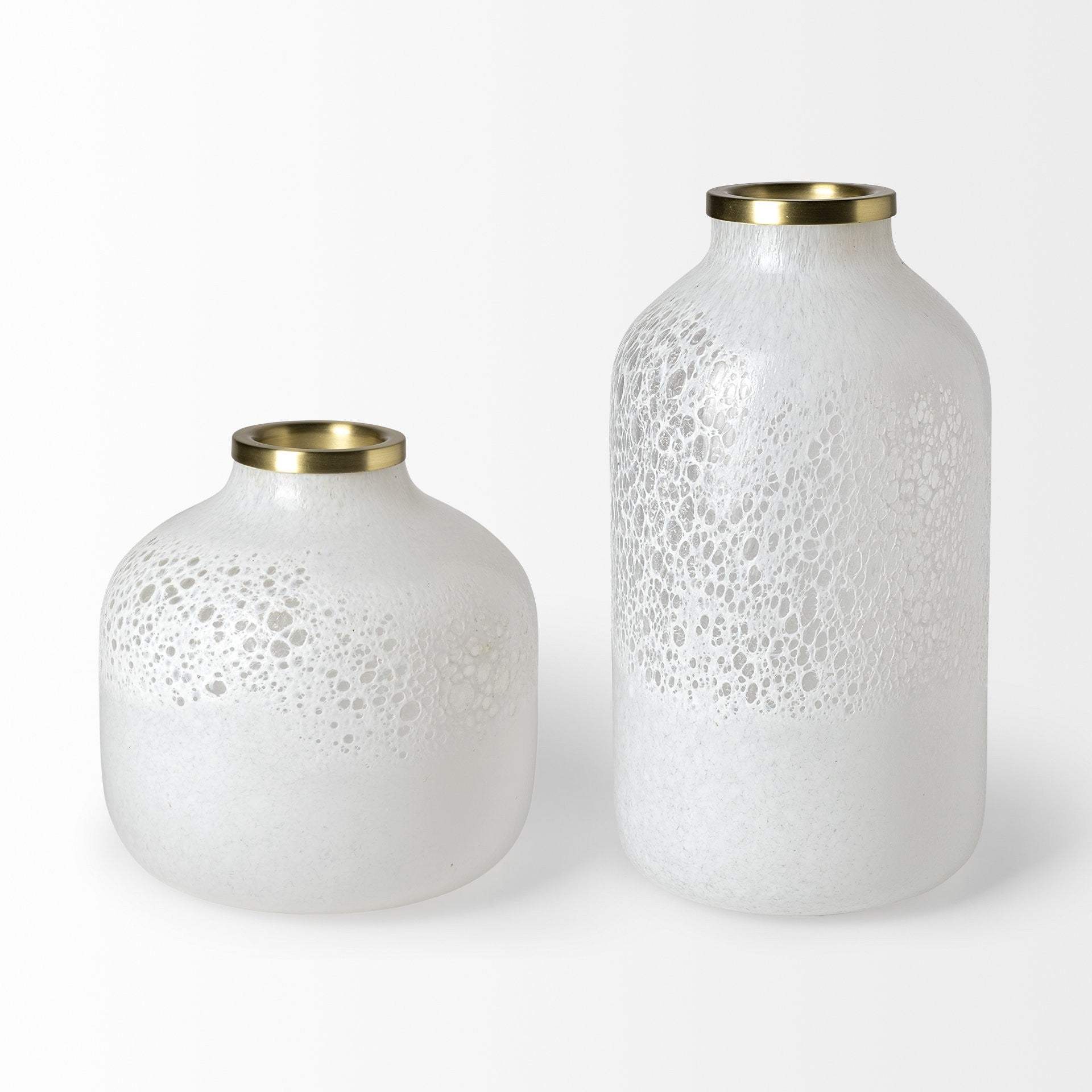 8" Modern Pearl White Gold Rim Rounded Square Glass Vase - Homeroots - Flyclothing LLC