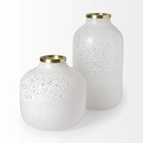 8" Modern Pearl White Gold Rim Rounded Square Glass Vase - Homeroots - Flyclothing LLC