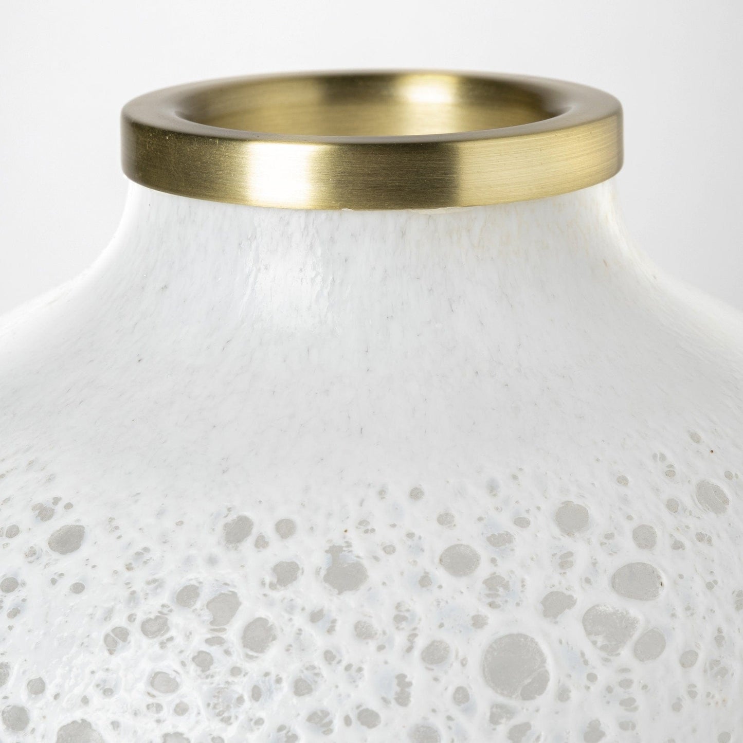 8" Modern Pearl White Gold Rim Rounded Square Glass Vase - Homeroots - Flyclothing LLC