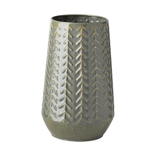 11" Green Organically Chevron Embossed Metal Vase - Homeroots