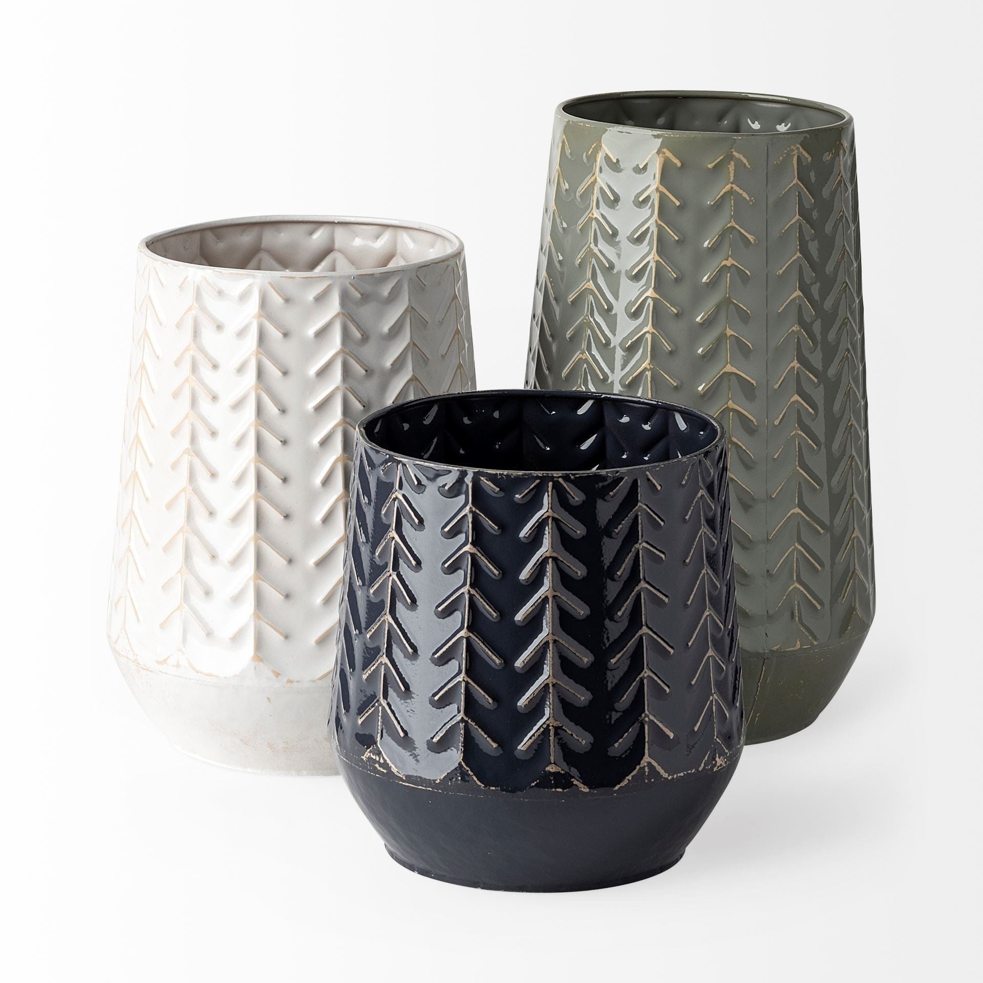 11" Green Organically Chevron Embossed Metal Vase - Homeroots - Flyclothing LLC