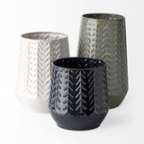 11" Green Organically Chevron Embossed Metal Vase - Homeroots