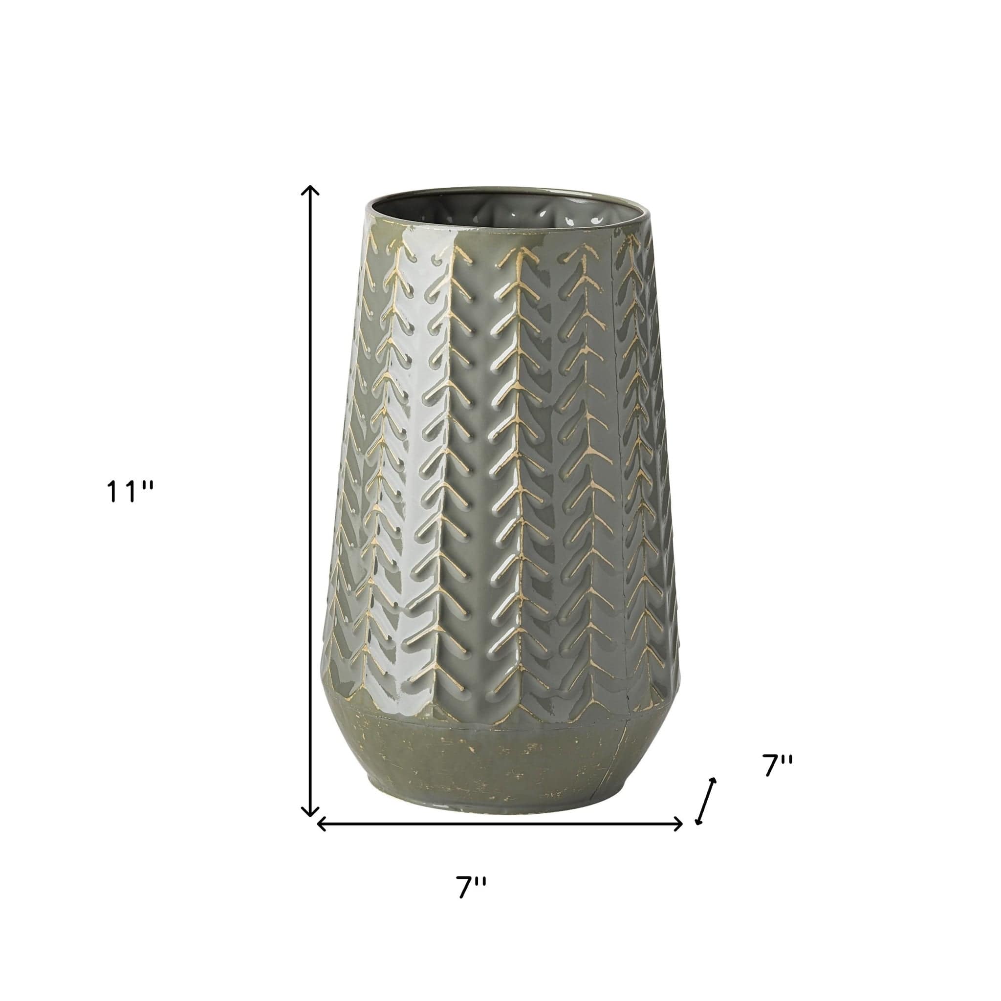 11" Green Organically Chevron Embossed Metal Vase - Homeroots - Flyclothing LLC