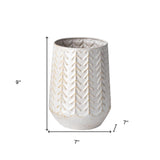 9" White Organically Embossed Chevron Metal Vase - Homeroots
