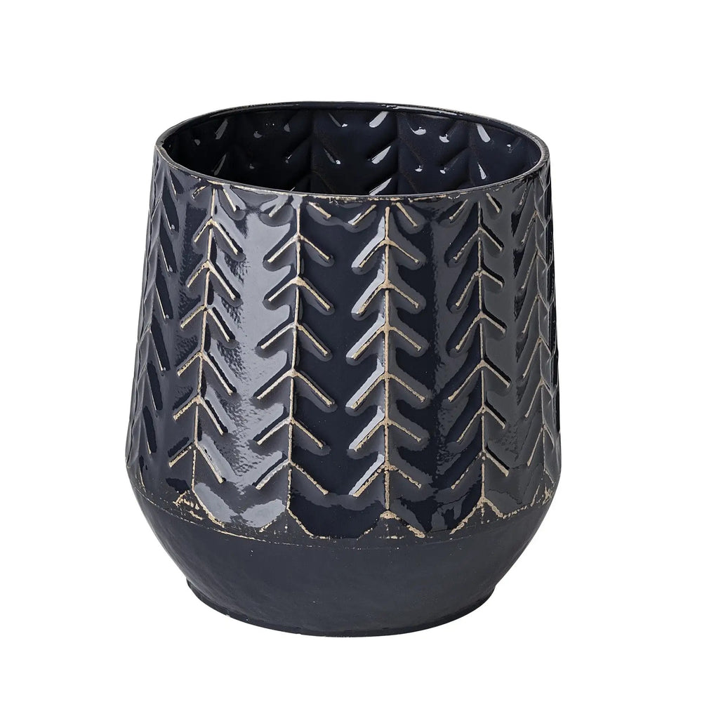 7" Navy Organically Embossed Chevron Metal Vase - Homeroots