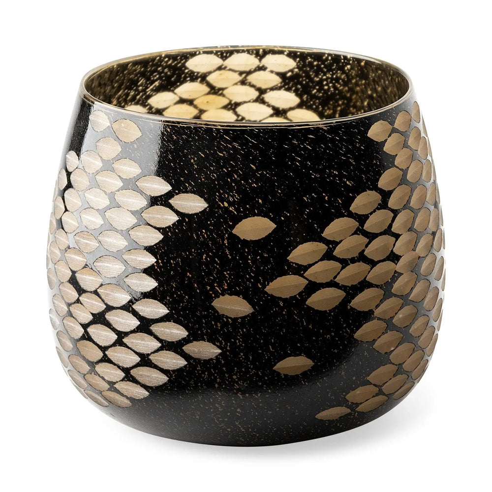 8" Black and Gold Artisan Bubble Glass Vase - Homeroots