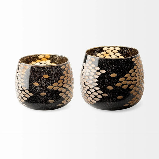 8" Black and Gold Artisan Bubble Glass Vase - Homeroots