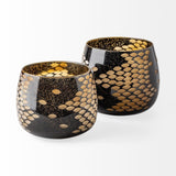 8" Black and Gold Artisan Bubble Glass Vase - Homeroots