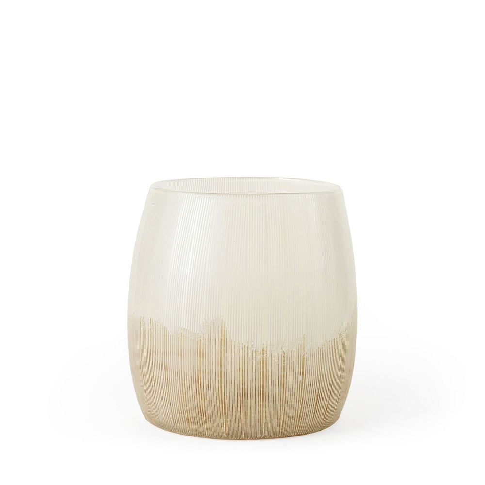 9" Creamy White and Gold Ombre Striped Long Glass Vase - Homeroots