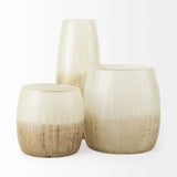 9" Creamy White and Gold Ombre Striped Long Glass Vase - Homeroots