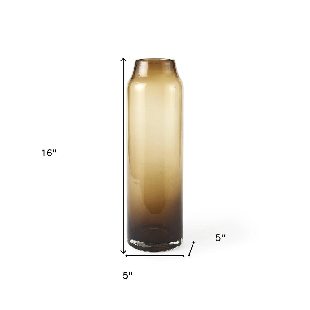 16" Vintage Look Ombre Brown Glass Vase - Homeroots