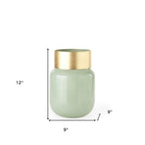 12" Smokey Green and Glass Rounded Oval Vase - Homeroots - Flyclothing LLC