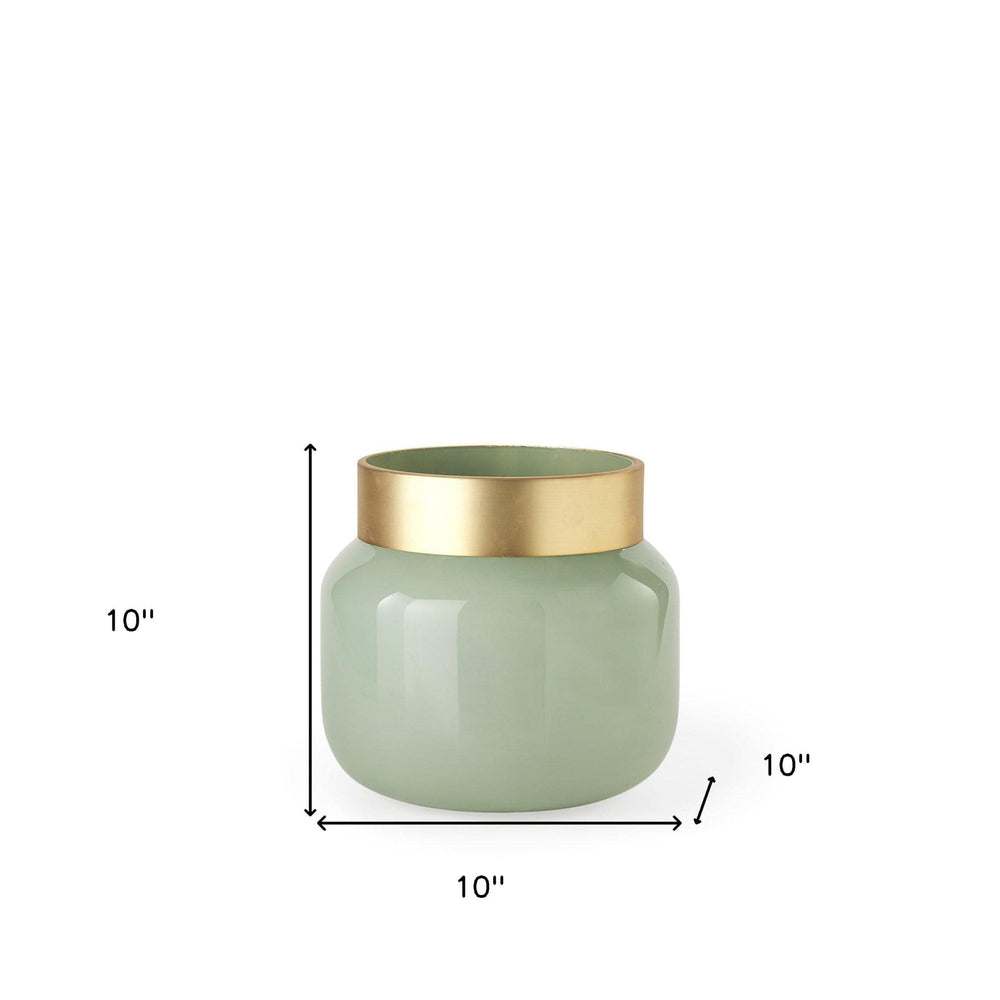 10" Smokey Green and Glass Rounded Square Vase - Homeroots