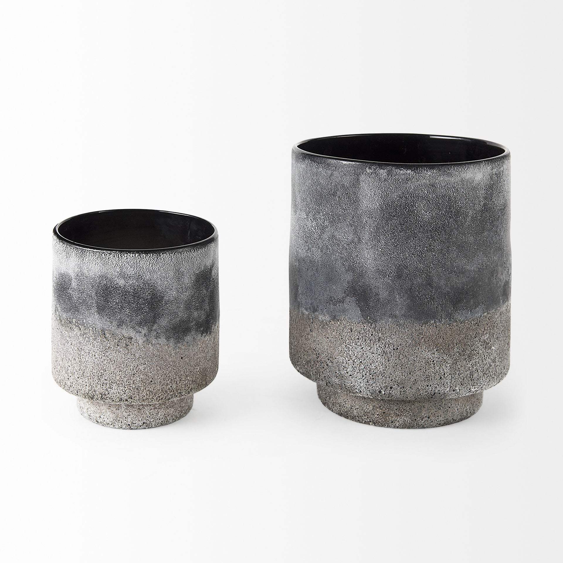 9" Black Brown and Gray Ombre Textured Ceramic Vase - Homeroots - Flyclothing LLC