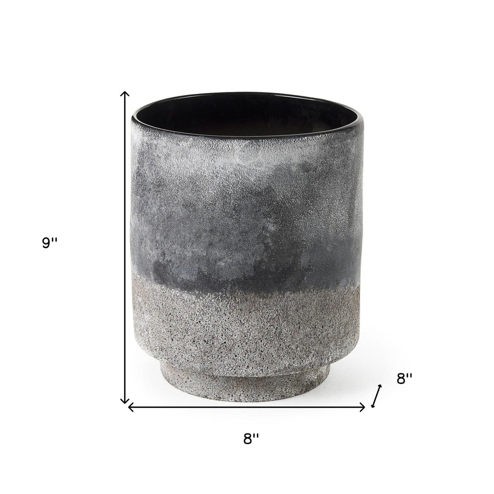 9" Black Brown and Gray Ombre Textured Ceramic Vase - Homeroots
