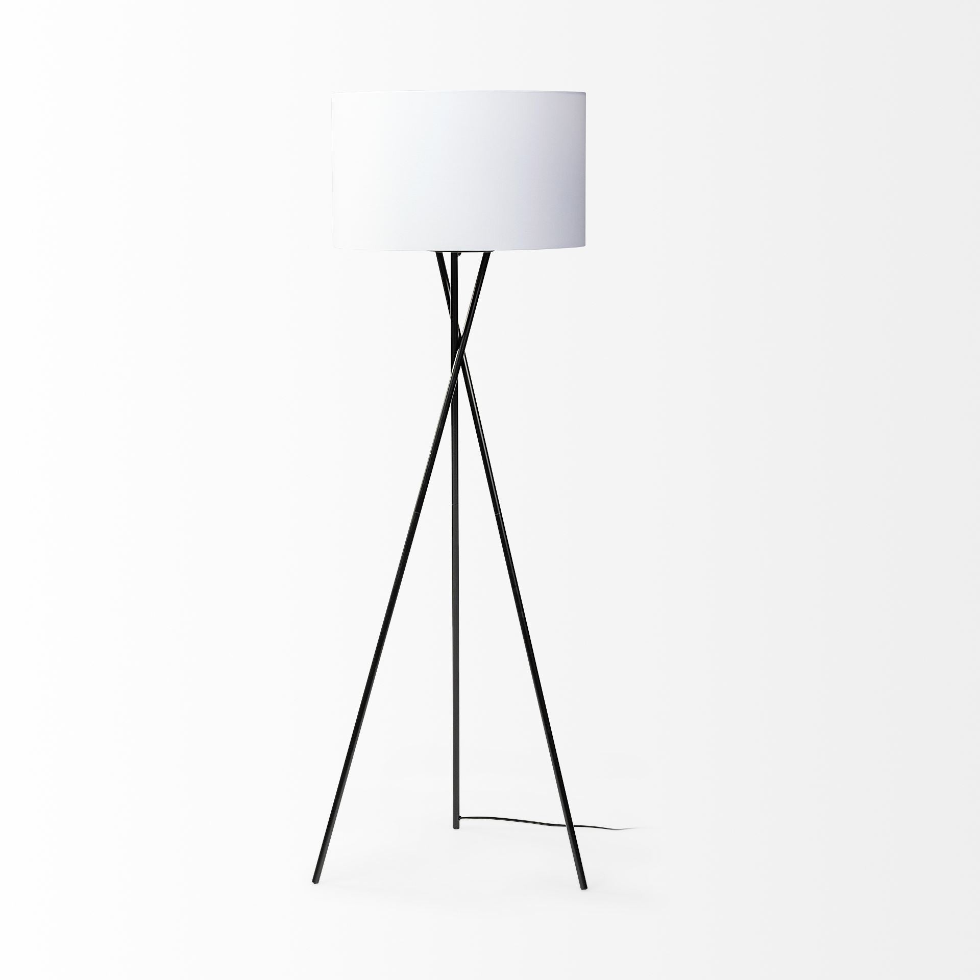 66" Black Tripod Floor Lamp With White Fabric Drum Shade - Homeroots - Flyclothing LLC
