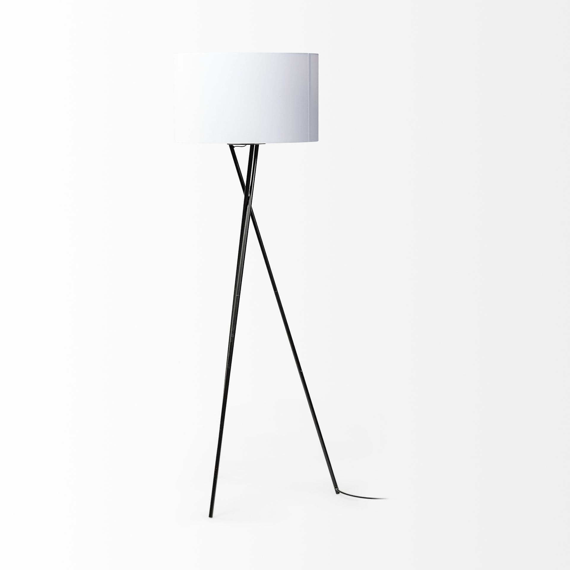 66" Black Tripod Floor Lamp With White Fabric Drum Shade - Homeroots - Flyclothing LLC