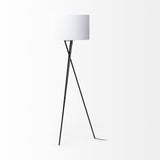 66" Black Tripod Floor Lamp With White Fabric Drum Shade - Homeroots