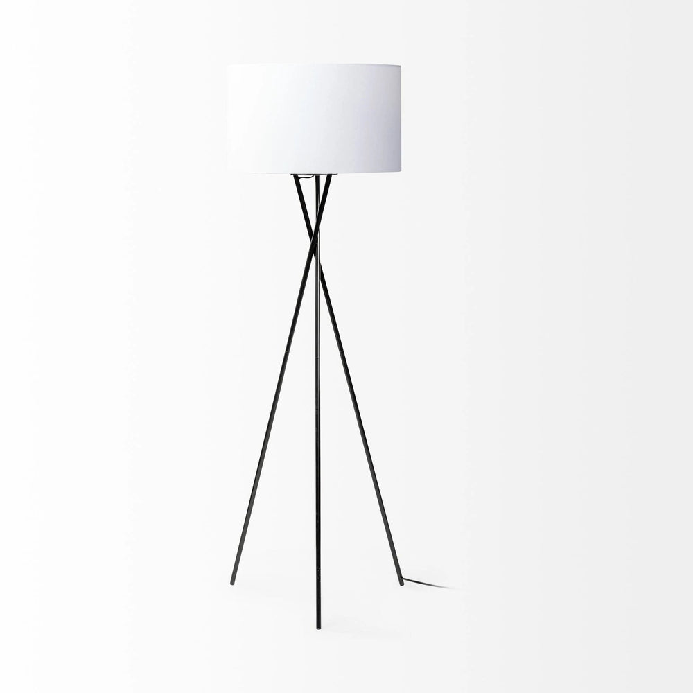 66" Black Tripod Floor Lamp With White Fabric Drum Shade - Homeroots - Flyclothing LLC