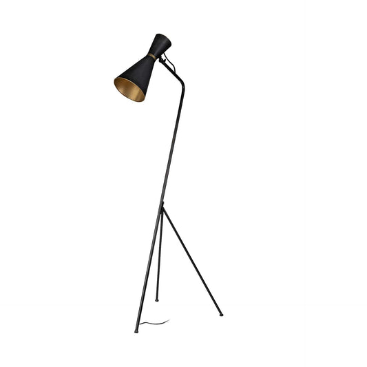 58" Black Metal Tripod Floor Lamp With Black And Gold Metal Cone Shade - Homeroots