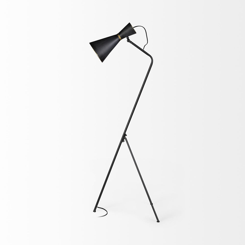 58" Black Metal Tripod Floor Lamp With Black And Gold Metal Cone Shade - Homeroots - Flyclothing LLC