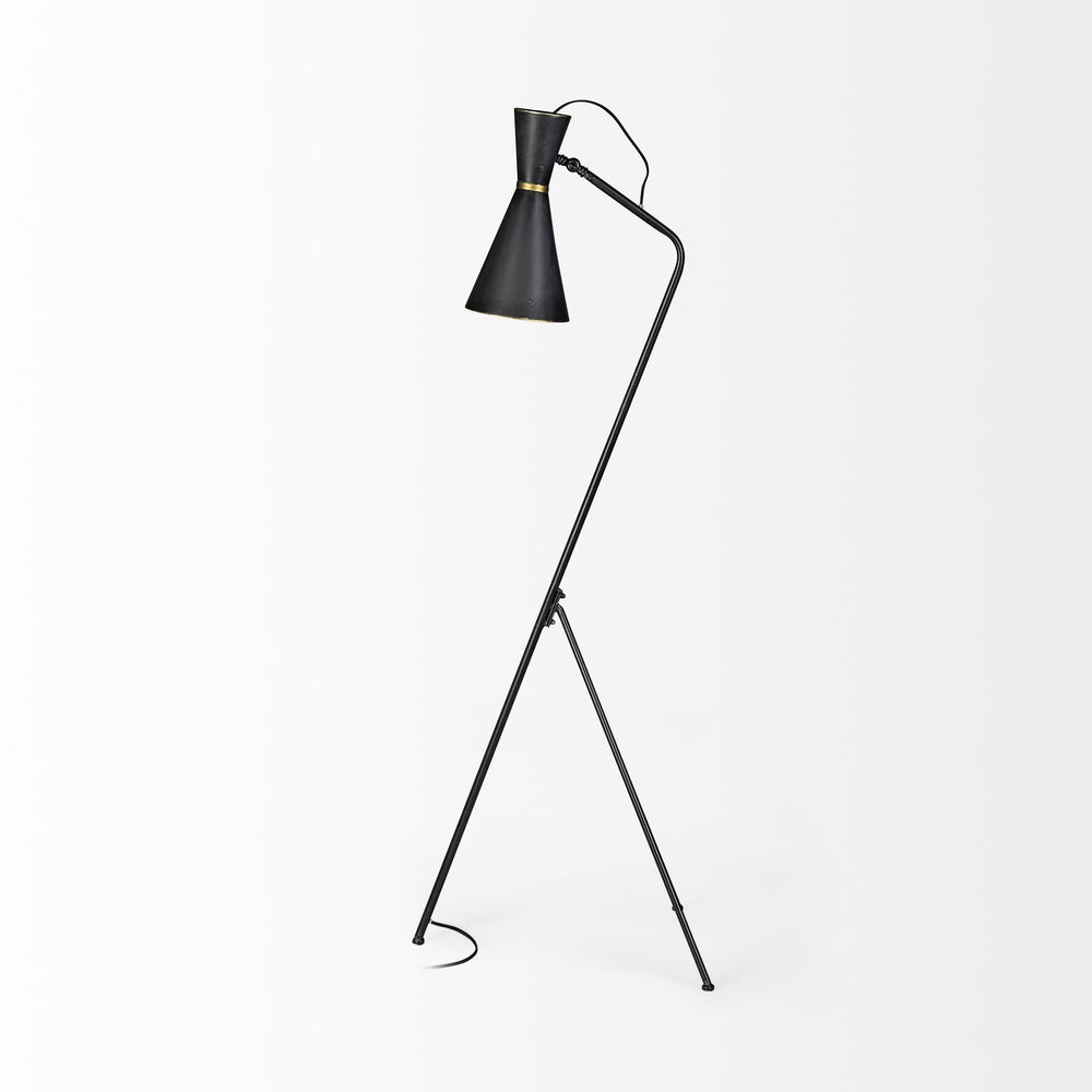 58" Black Metal Tripod Floor Lamp With Black And Gold Metal Cone Shade - Homeroots - Flyclothing LLC
