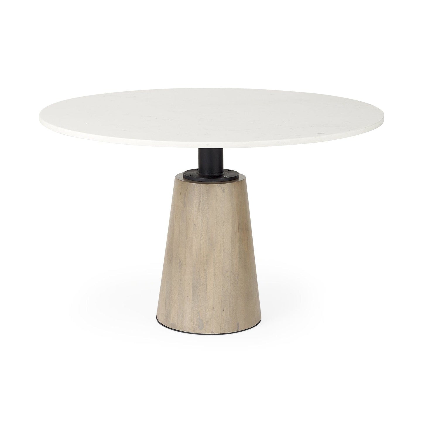 48" White And Natural Rounded Marble Pedestal Base Dining Table - Homeroots - Flyclothing LLC