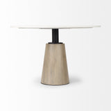 48" White And Natural Rounded Marble Pedestal Base Dining Table - Homeroots