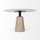 48" White And Natural Rounded Marble Pedestal Base Dining Table - Homeroots