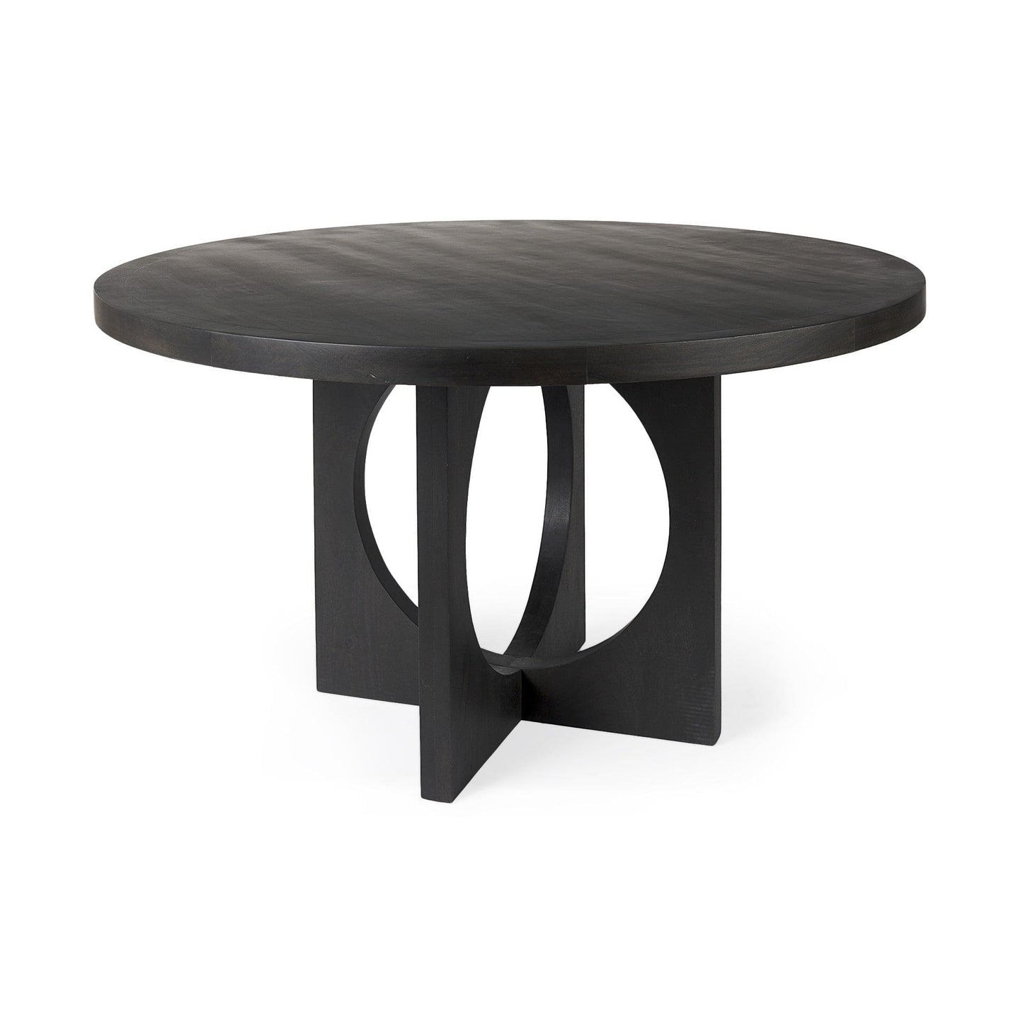 54" Black Rounded Solid Wood Pedestal Base Dining Table - Homeroots - Flyclothing LLC