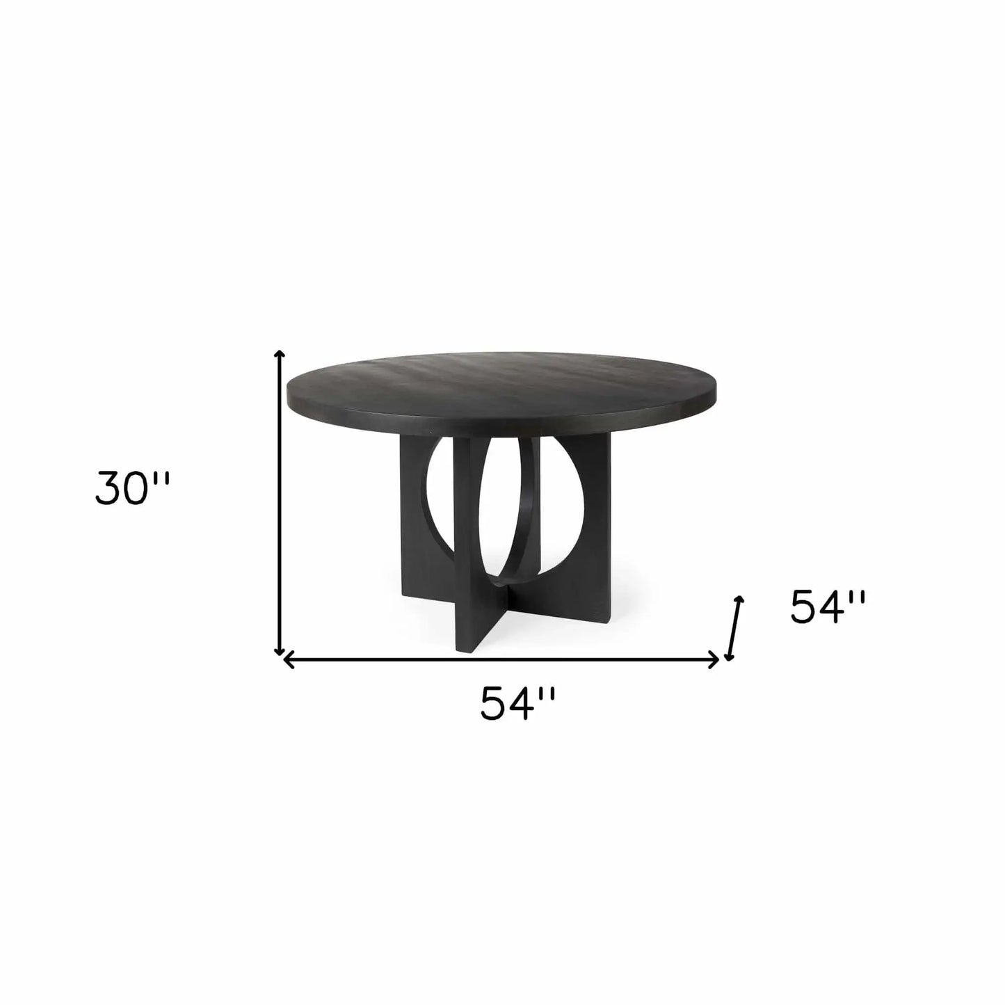 54" Black Rounded Solid Wood Pedestal Base Dining Table - Homeroots - Flyclothing LLC