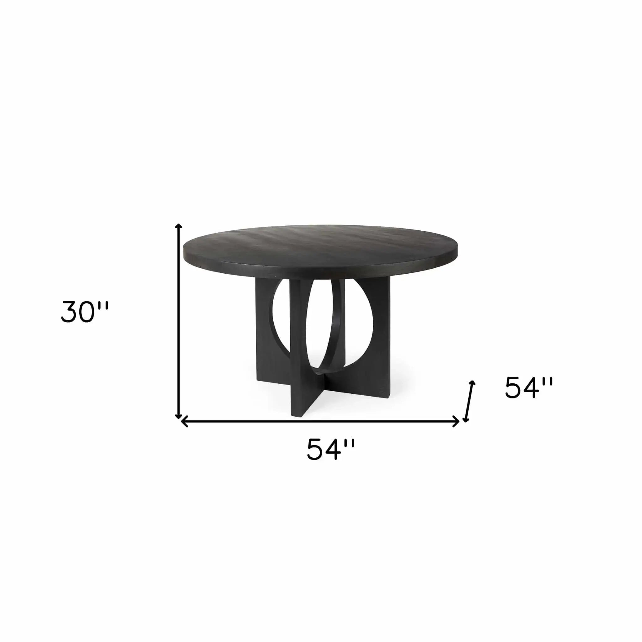 54" Black Rounded Solid Wood Pedestal Base Dining Table - Homeroots - Flyclothing LLC