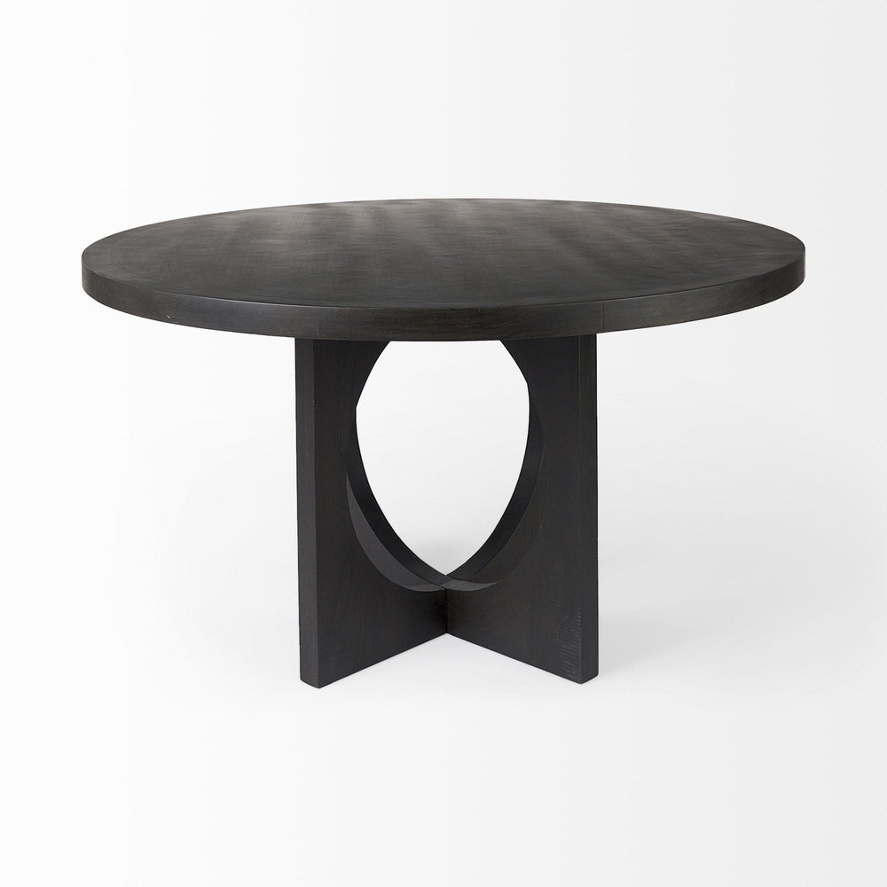 54" Black Rounded Solid Wood Pedestal Base Dining Table - Homeroots - Flyclothing LLC