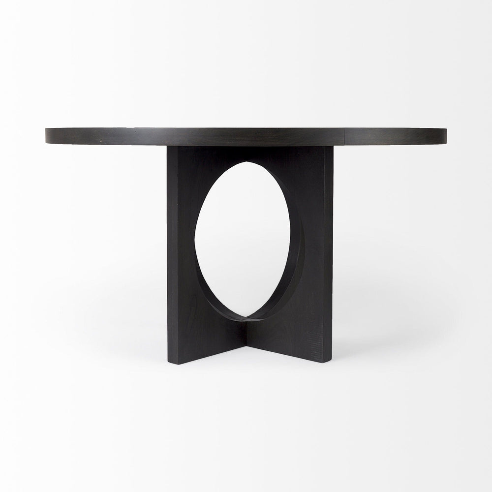 54" Black Rounded Solid Wood Pedestal Base Dining Table - Homeroots - Flyclothing LLC