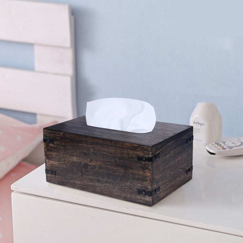 Dark Brown Mango Wood Rectangular Tissue Holder - Homeroots - Flyclothing LLC