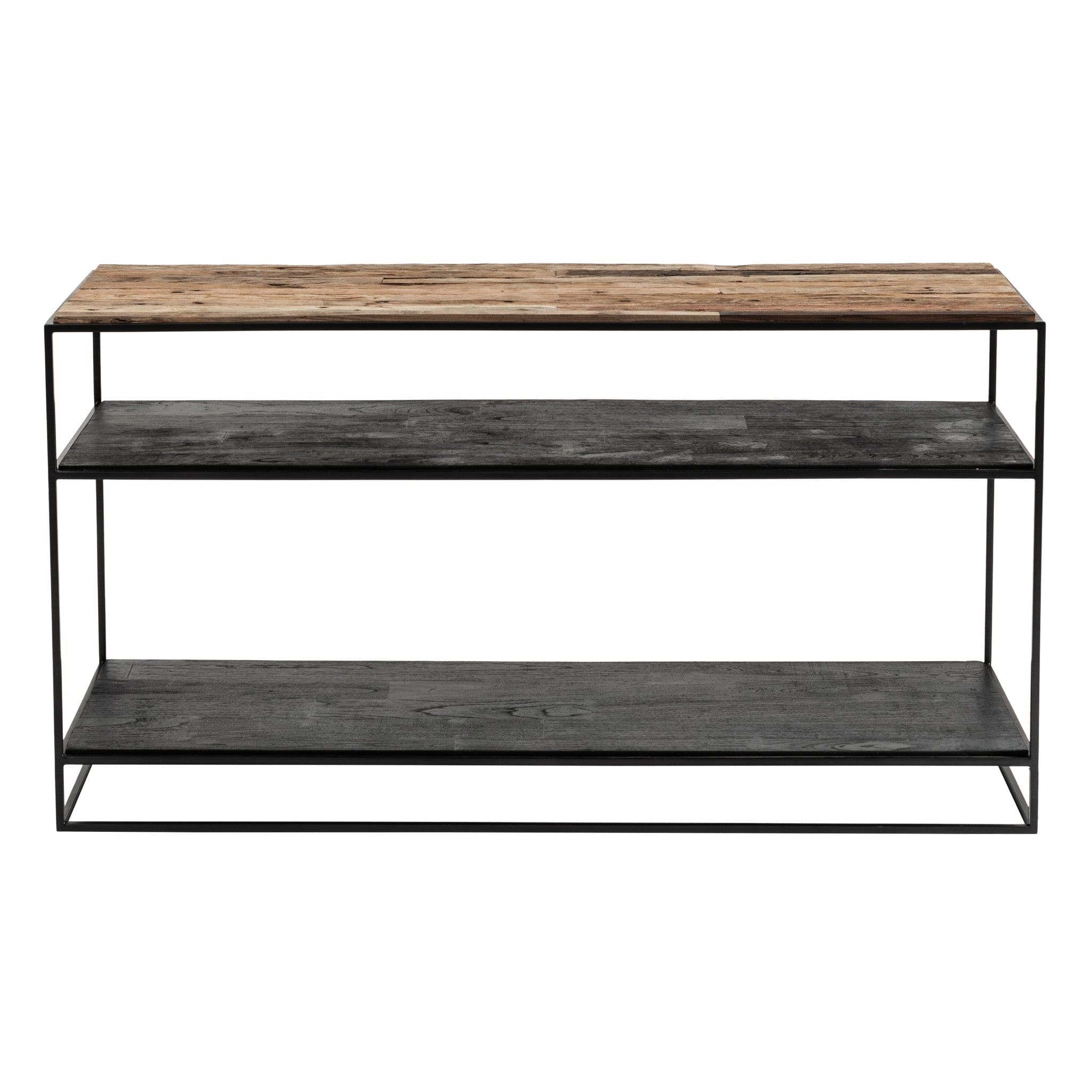 55" Natural and Black Frame Console Table With Storage - Homeroots