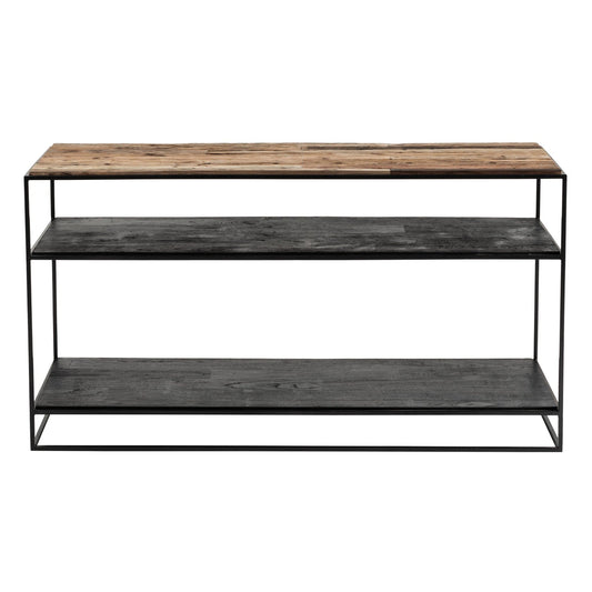 55" Natural and Black Frame Console Table With Storage - Homeroots