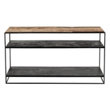 55" Natural and Black Frame Console Table With Storage - Homeroots
